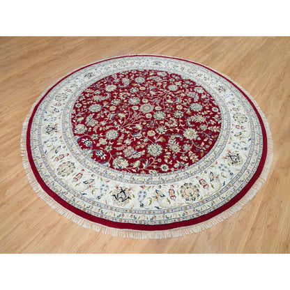 Fine Oriental Wool Hand Knotted Rug Red Ivory 9.8X9.8 -O090050