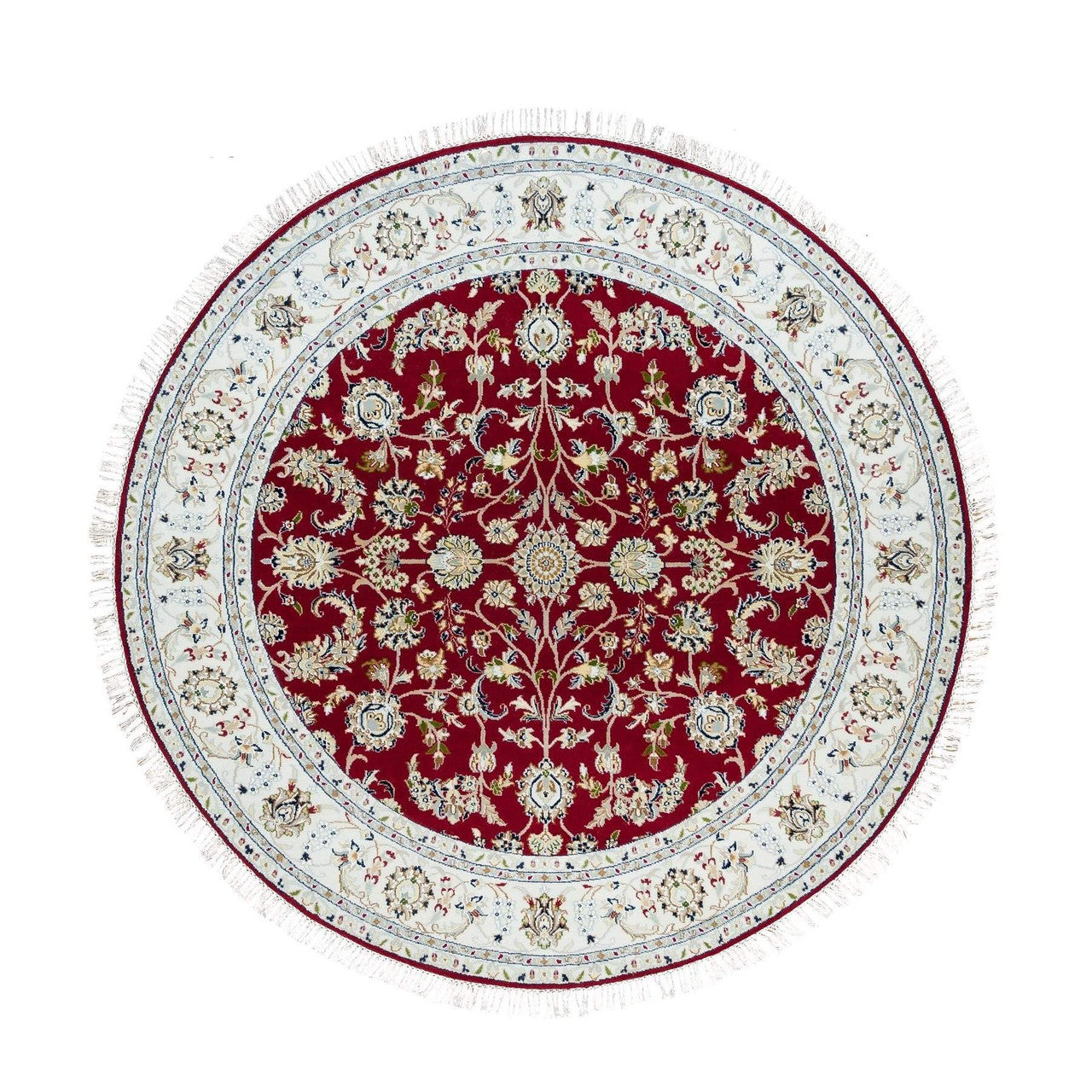 Red 6'0" x 6'0" Fine Oriental Hand knotted Wool Rug -O090052