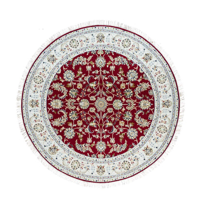 Fine Oriental Wool Hand Knotted Rug Red Ivory 6.0X6.0 -O090052