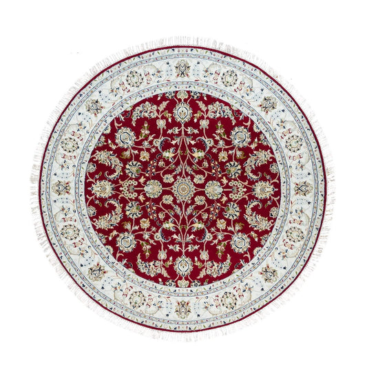 Fine Oriental Wool Hand Knotted Rug Red Ivory 6.0X6.0 -O090052
