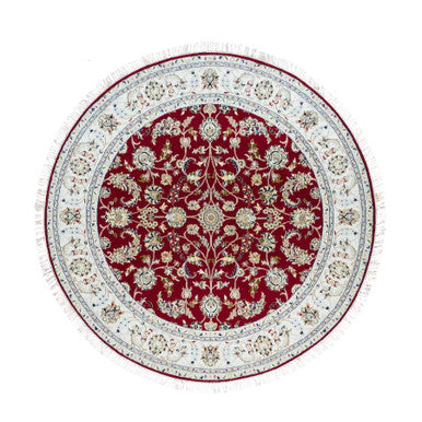 Fine Oriental Wool Hand Knotted Rug Red Ivory 6.0X6.0 -O090052