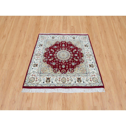 Fine Oriental Wool Hand Knotted Rug Red Ivory 4.1X4.1 -O090057