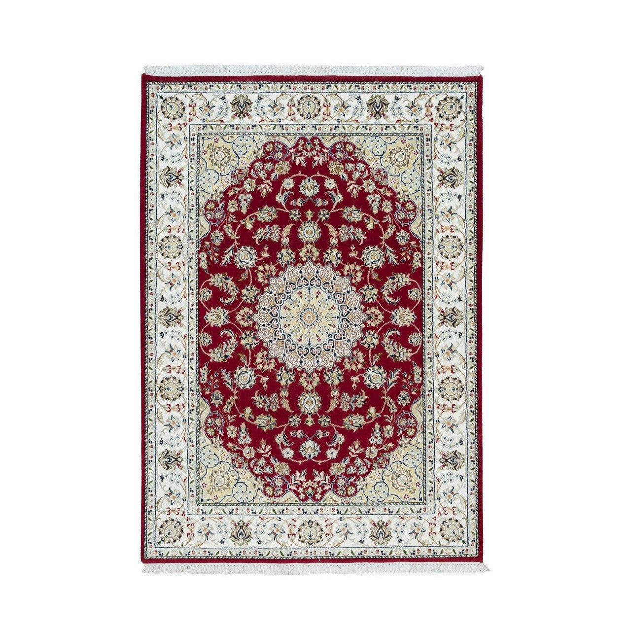 Red 4'6" x 6'10" Fine Oriental Hand knotted Wool Rug -O090062