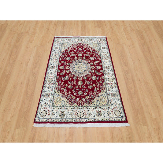 Fine Oriental Wool Hand Knotted Rug Red Ivory 4.6X6.10 -O090062