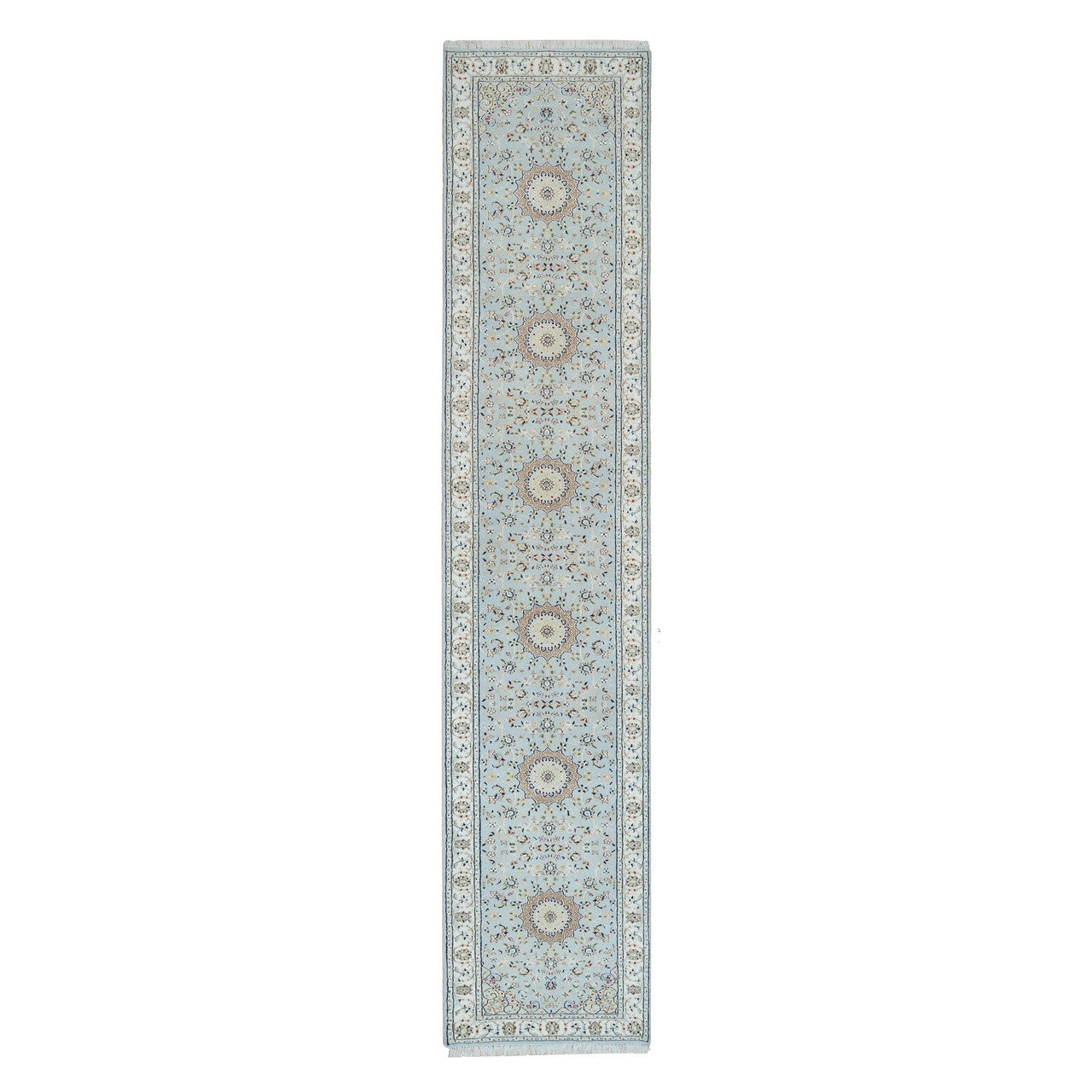 Fine Oriental Wool Hand Knotted Rug Blue Ivory 2.9X14.0 -O090063