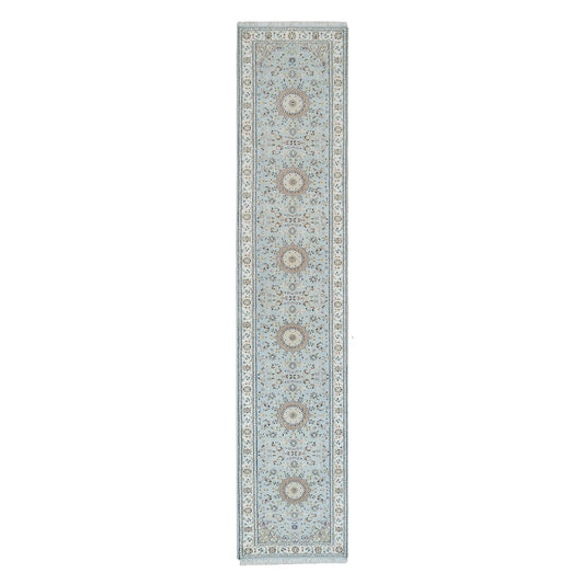 Fine Oriental Wool Hand Knotted Rug Blue Ivory 2.9X14.0 -O090063