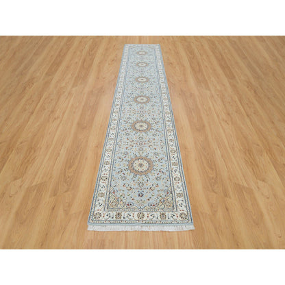 Fine Oriental Wool Hand Knotted Rug Blue Ivory 2.9X14.0 -O090063