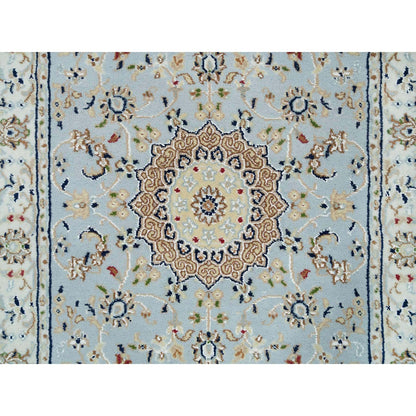 Fine Oriental Wool Hand Knotted Rug Blue Ivory 2.9X14.0 -O090063