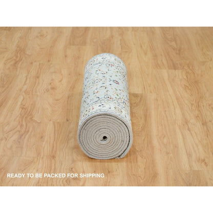 Fine Oriental Wool Hand Knotted Rug Blue Ivory 2.9X14.0 -O090063
