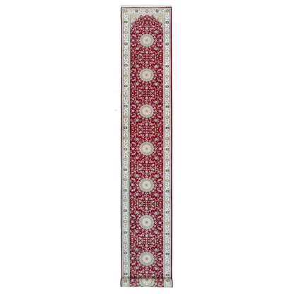 Fine Oriental Wool Hand Knotted Rug Red Ivory 2.8X17.10 -O090064