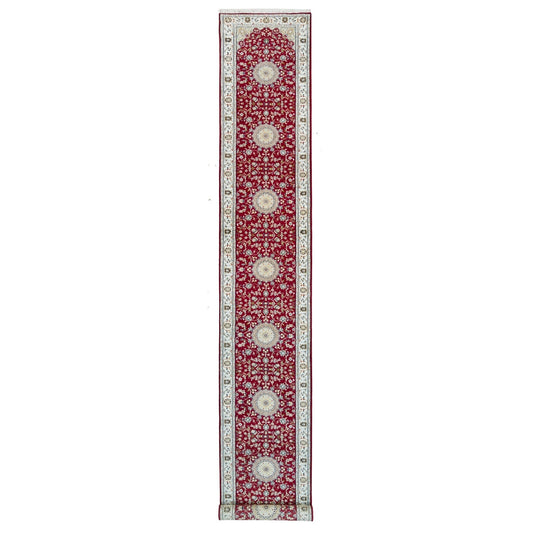 Fine Oriental Wool Hand Knotted Rug Red Ivory 2.8X17.10 -O090064