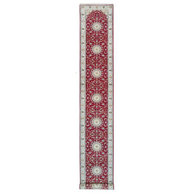 Fine Oriental Wool Hand Knotted Rug Red Ivory 2.8X17.10 -O090064