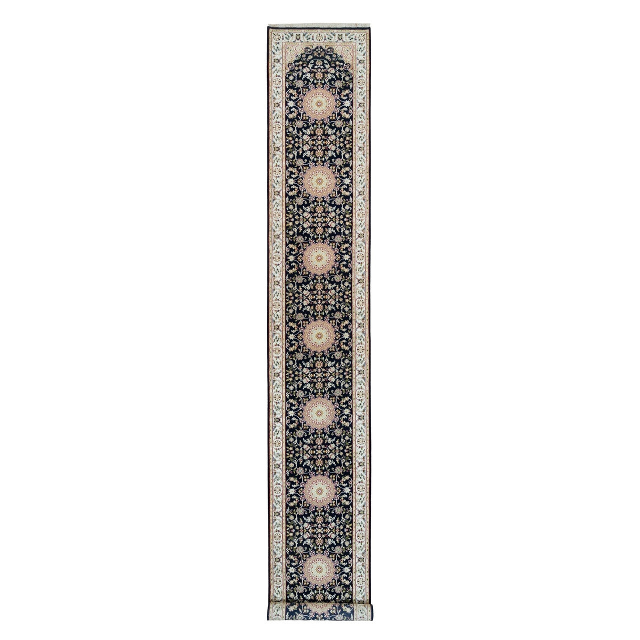 Fine Oriental Wool Hand Knotted Rug Blue Ivory 2.8X18.5 -O090065