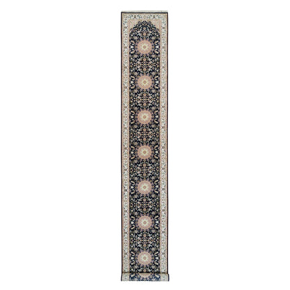Fine Oriental Wool Hand Knotted Rug Blue Ivory 2.8X18.5 -O090065