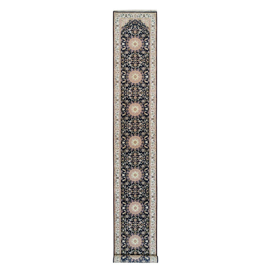 Fine Oriental Wool Hand Knotted Rug Blue Ivory 2.8X18.5 -O090065