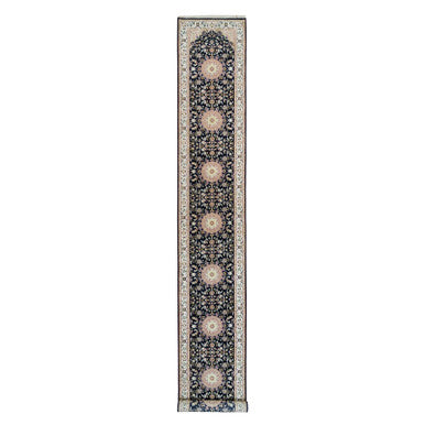 Fine Oriental Wool Hand Knotted Rug Blue Ivory 2.8X18.5 -O090065