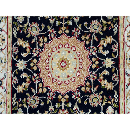 Fine Oriental Wool Hand Knotted Rug Blue Ivory 2.8X18.5 -O090065