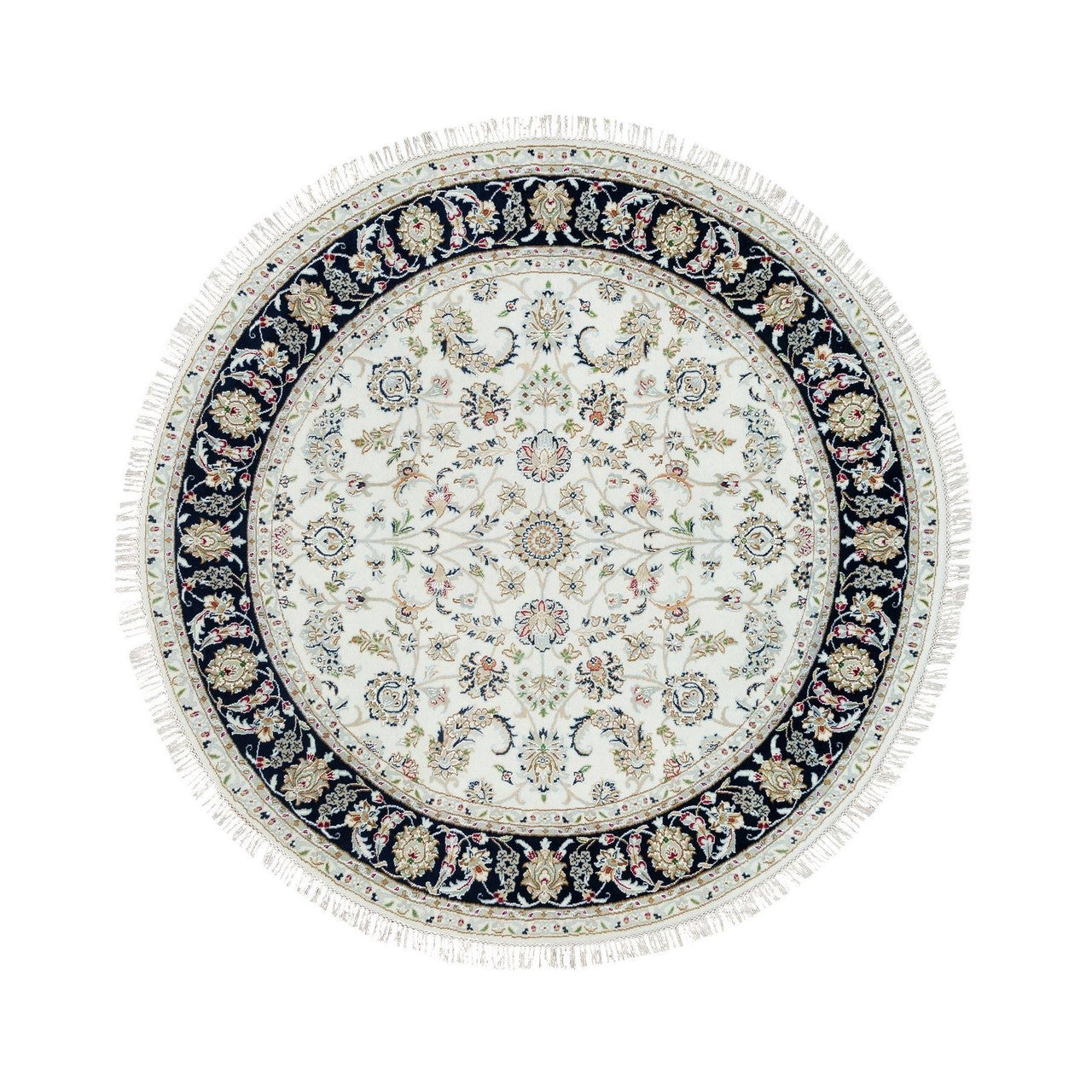Fine Oriental Wool Hand Knotted Rug Ivory Blue 6.0X6.0 -O090068
