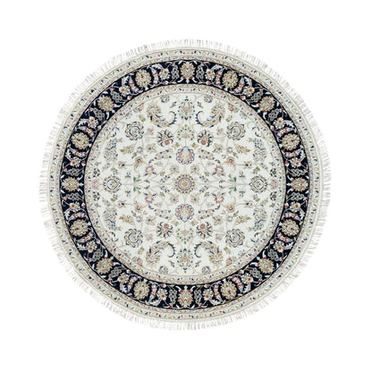 Fine Oriental Wool Hand Knotted Rug Ivory Blue 6.0X6.0 -O090068