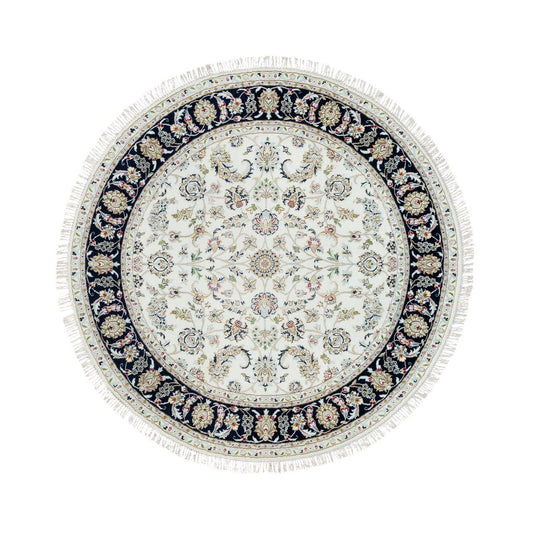 Fine Oriental Wool Hand Knotted Rug Ivory Blue 6.0X6.0 -O090068