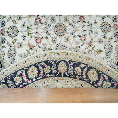 Fine Oriental Wool Hand Knotted Rug Ivory Blue 6.0X6.0 -O090068