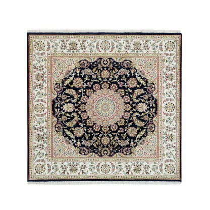 Fine Oriental Wool Hand Knotted Rug Blue Ivory 6.3X6.0 -O090069