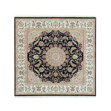 Fine Oriental Wool Hand Knotted Rug Blue Ivory 6.3X6.0 -O090069