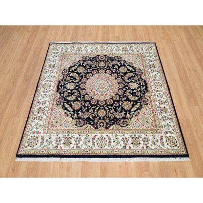 Fine Oriental Wool Hand Knotted Rug Blue Ivory 6.3X6.0 -O090069