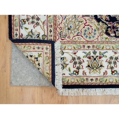 Fine Oriental Wool Hand Knotted Rug Blue Ivory 6.3X6.0 -O090069