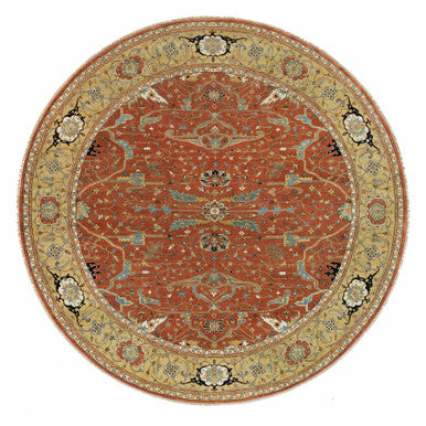 Heriz Wool Hand Knotted Rug Red Gold 11.11X11.11 -O090083