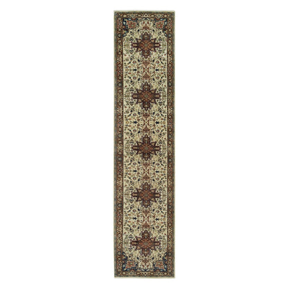 Heriz Wool Hand Knotted Rug Beige Dark Brown 2.8X12.3 -O090084