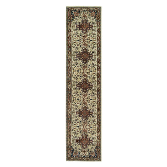 Heriz Wool Hand Knotted Rug Beige Dark Brown 2.8X12.3 -O090084