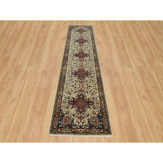 Heriz Wool Hand Knotted Rug Beige Dark Brown 2.8X12.3 -O090084