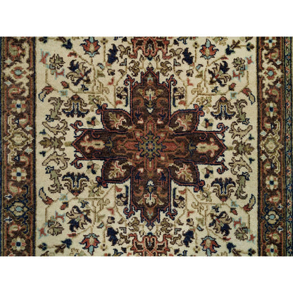 Heriz Wool Hand Knotted Rug Beige Dark Brown 2.8X12.3 -O090084
