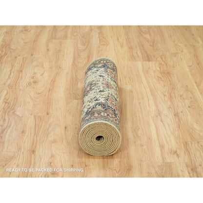 Heriz Wool Hand Knotted Rug Beige Dark Brown 2.8X12.3 -O090084