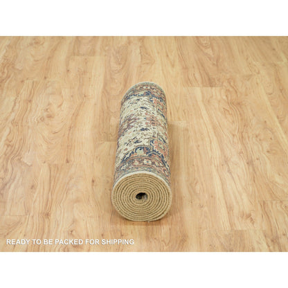 Heriz Wool Hand Knotted Rug Beige Dark Brown 2.8X12.3 -O090086