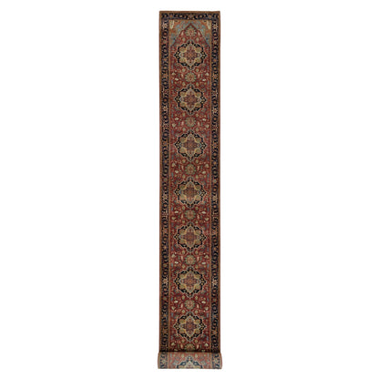 Heriz Wool Hand Knotted Rug Red Navy Blue 2.7X23.9 -O090091