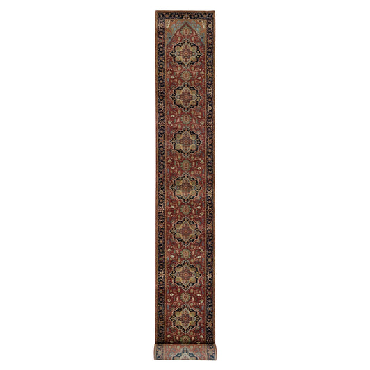 Heriz Wool Hand Knotted Rug Red Navy Blue 2.7X23.9 -O090091