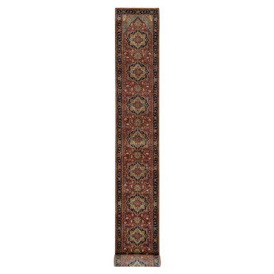 Heriz Wool Hand Knotted Rug Red Navy Blue 2.7X23.9 -O090091