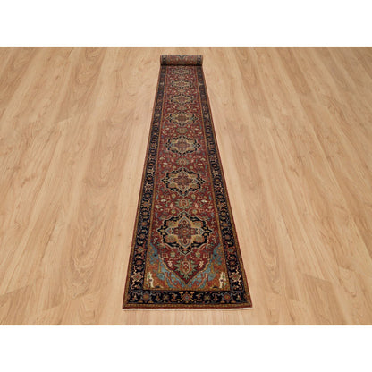 Heriz Wool Hand Knotted Rug Red Navy Blue 2.7X23.9 -O090091