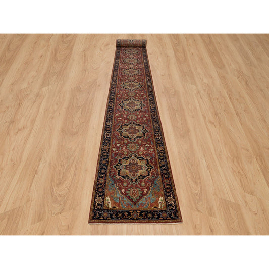 Heriz Wool Hand Knotted Rug Red Navy Blue 2.7X23.9 -O090091