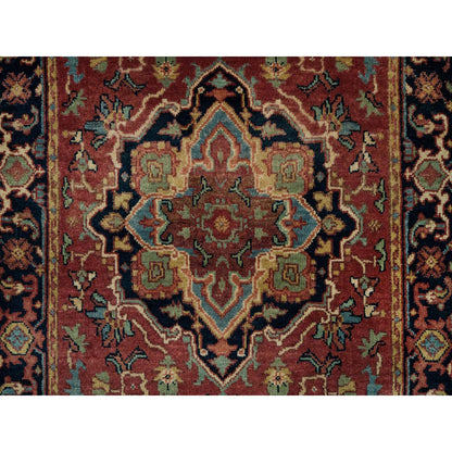 Heriz Wool Hand Knotted Rug Red Navy Blue 2.7X23.9 -O090091