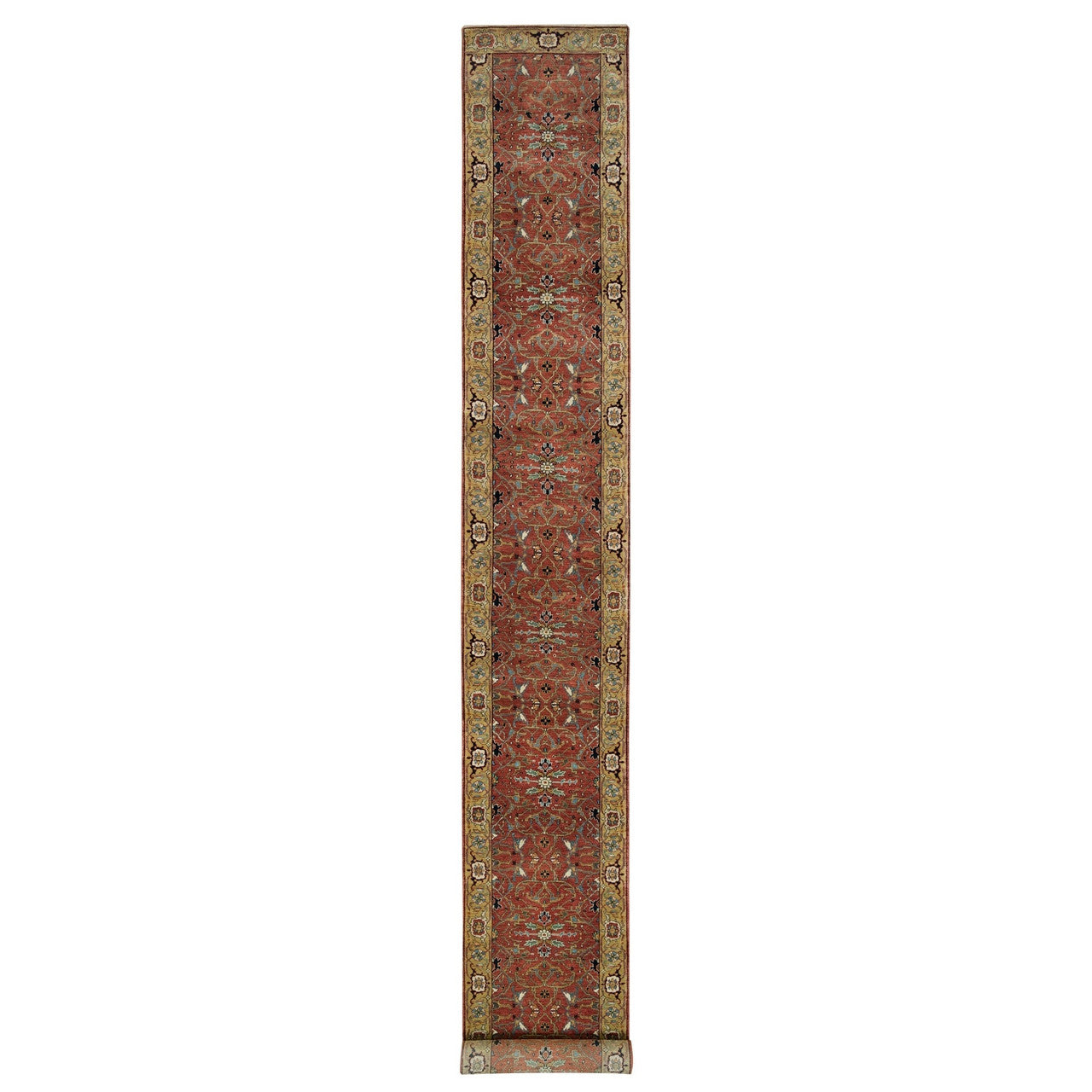 Red 2'6" x 20'0" Heriz Hand knotted Wool Rug - Sku: O090093