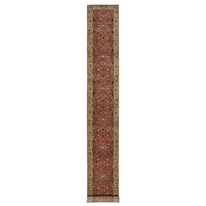 Heriz Wool Hand Knotted Rug Red Gold 2.6X20.0 -O090093