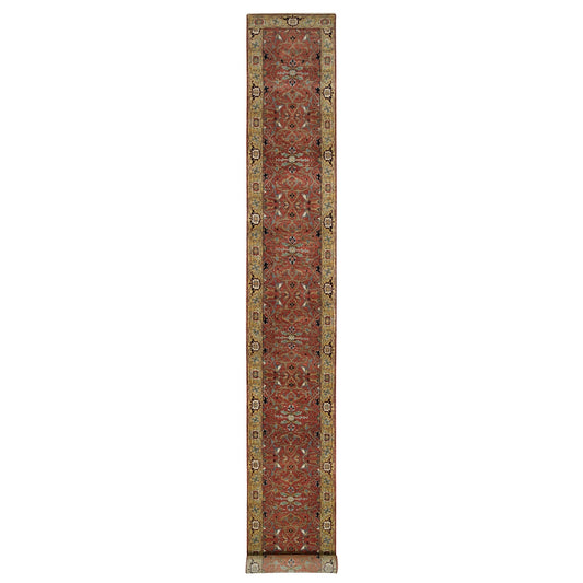 Heriz Wool Hand Knotted Rug Red Gold 2.6X20.0 -O090093