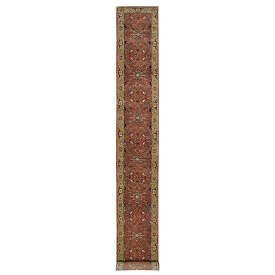Heriz Wool Hand Knotted Rug Red Gold 2.6X20.0 -O090093