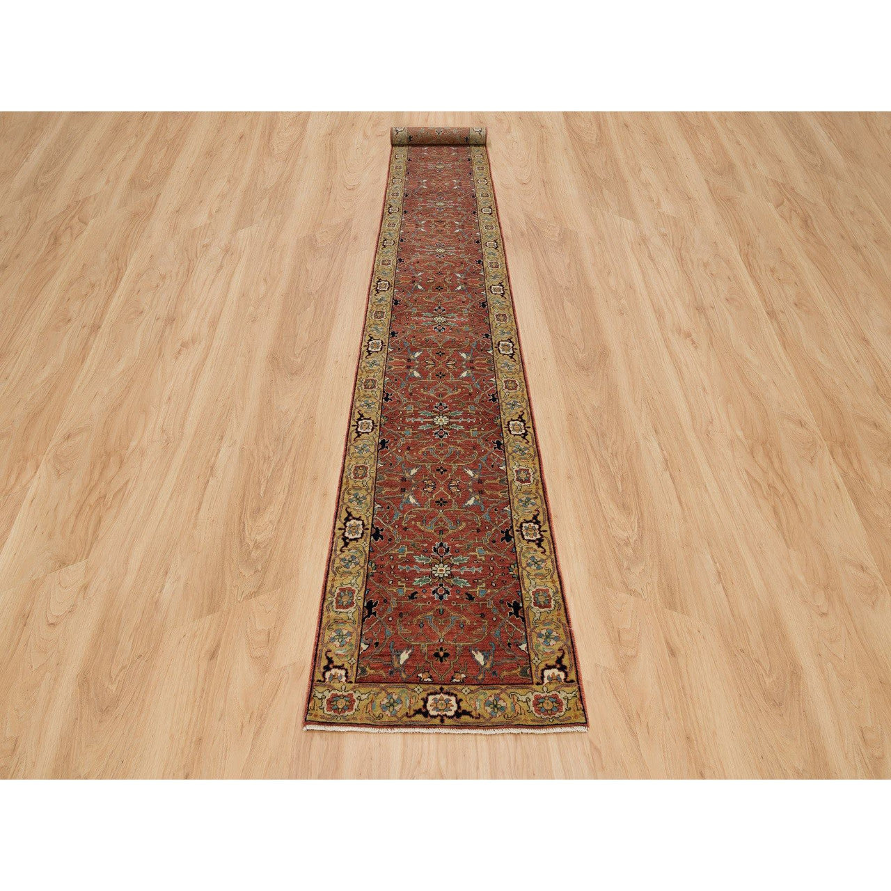 Red 2'6" x 20'0" Heriz Hand knotted Wool Rug - Sku: O090093