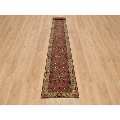 Heriz Wool Hand Knotted Rug Red Gold 2.6X20.0 -O090093