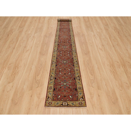 Heriz Wool Hand Knotted Rug Red Gold 2.6X20.0 -O090093