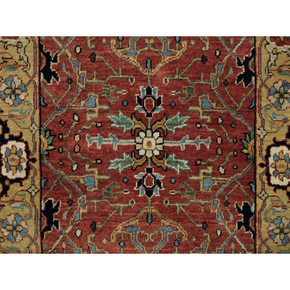 Heriz Wool Hand Knotted Rug Red Gold 2.6X20.0 -O090093